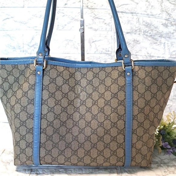 Gucci Tan and Blue Signature Tote Bag - Picture 2 of 16